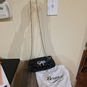 Brighton Black Sequin Wristlet with Silver Bow Accent